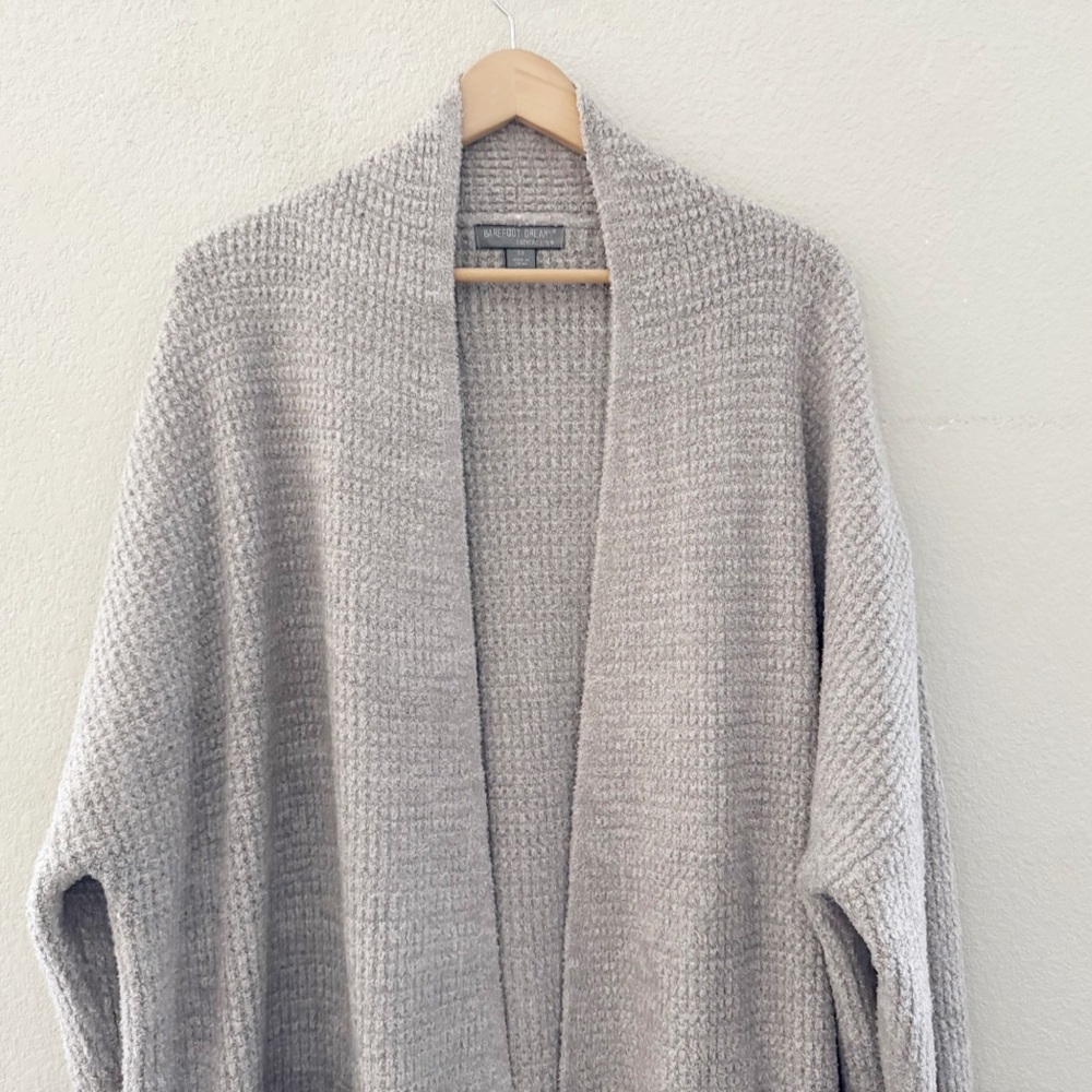 Barefoot Dreams CozyChic Lite Open Cardigan Sweater 3X Waffle Knit Gray Lounge - Picture 7 of 14